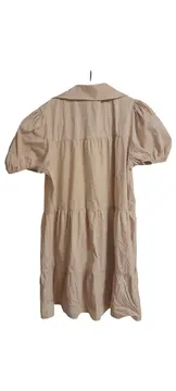Vorschaubild 3 von Blusenkleid Damen Gr. S Beige Puffärmel Stufenkleid Hemdblusenkleid