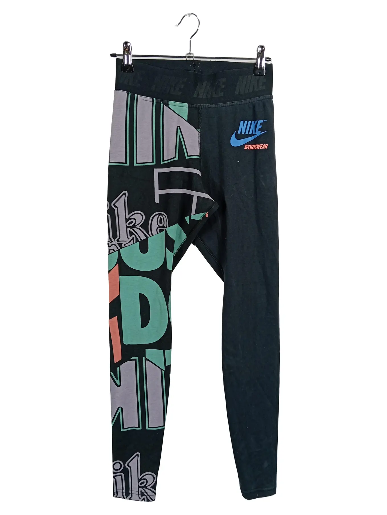 NIKE Damen Leggings Sport Baumwolle Schriftzug Logo Print Mehrfarbig S