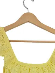 Vorschaubild 2 von Damen Top Gr. 36/S Gelb Rüschen Lochstickerei Baumwolle