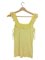 Vorschaubild 1 von Damen Top Gr. 36/S Gelb Rüschen Lochstickerei Baumwolle