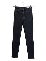 Vorschaubild 1 von Damen Jeans Slim Fit Schwarz Gr. 34 W26 High Waist Fransen