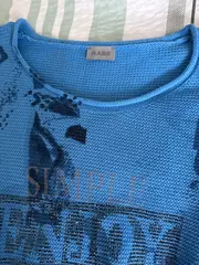 Vorschaubild 5 von Damen Pullover Gr. 44 XXL Blau Blumenmuster Strass Schriftzug Casual