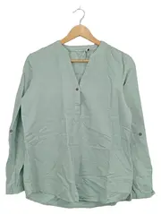 Vorschaubild 1 von Damen Bluse Gr. 36 Grün Leinen Langarm V-Ausschnitt Casual