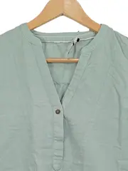 Vorschaubild 3 von Damen Bluse Gr. 36 Grün Leinen Langarm V-Ausschnitt Casual