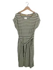 Vorschaubild 1 von Jerseykleid Damen Gr. 40 Oliv Gestreift Freizeitkleid Viskose