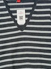 Vorschaubild 3 von Damen Pullover V-Ausschnitt gestreift grau Gr. XL Baumwolle