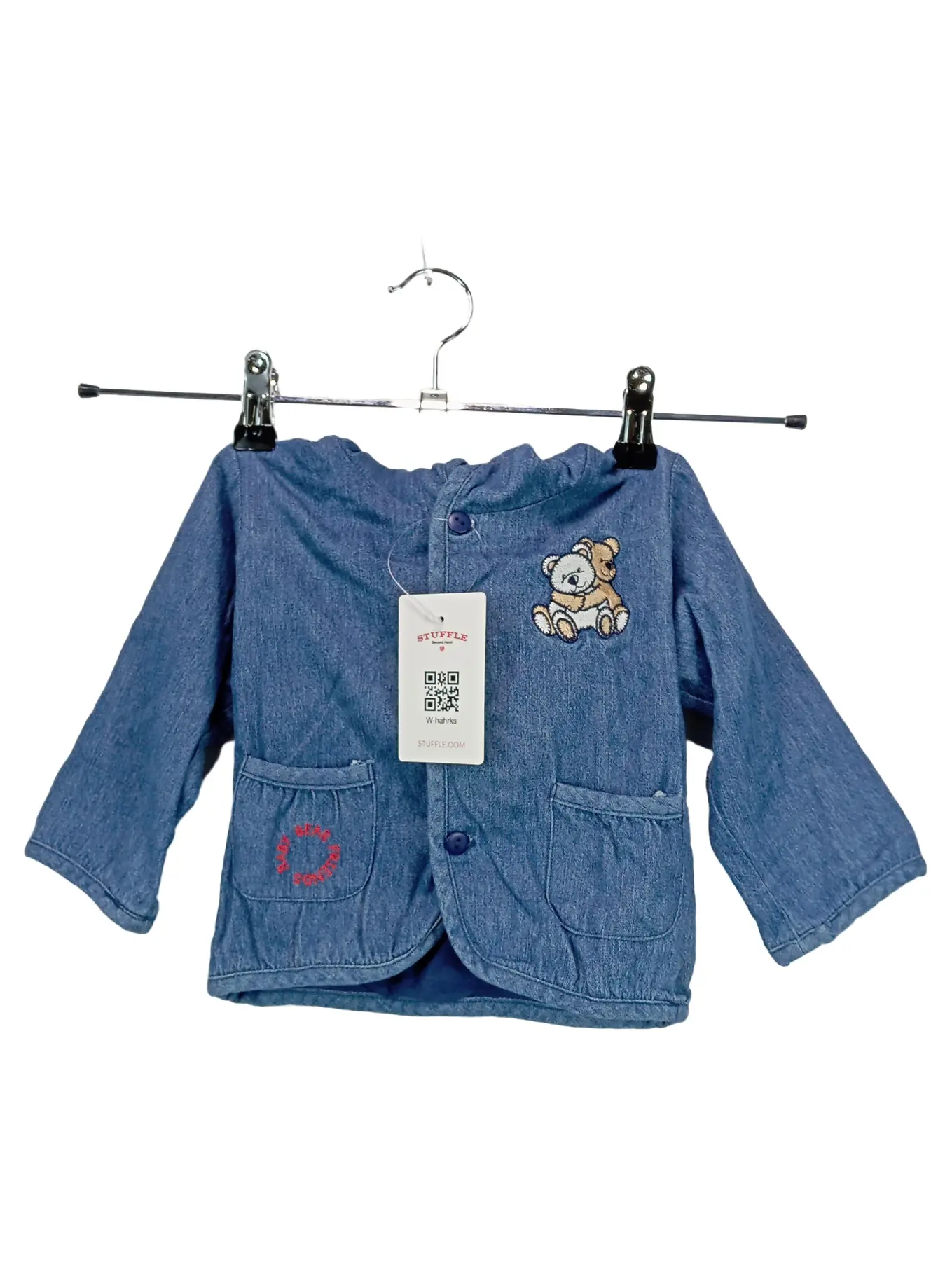 STUFFLE Jeansjacke Baby Kinder Kapuze Teddy Applikation Blau Gr. 68