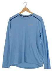 Vorschaubild 1 von Dri-Fit Langarmshirt Herren M Meliert Polyester Sport Laufshirt Blau