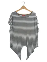 Vorschaubild 1 von Damen T-Shirt Gr. XL Grau Weiß Gestreift Asymmetrisch