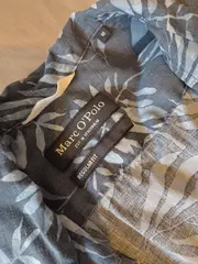 Vorschaubild 3 von Herren Leinenhemd Kurzarm Blumen Muster Blau Gr. M 50