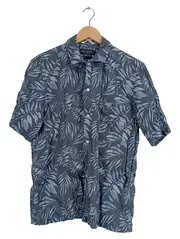 Vorschaubild 1 von Herren Leinenhemd Kurzarm Blumen Muster Blau Gr. M 50