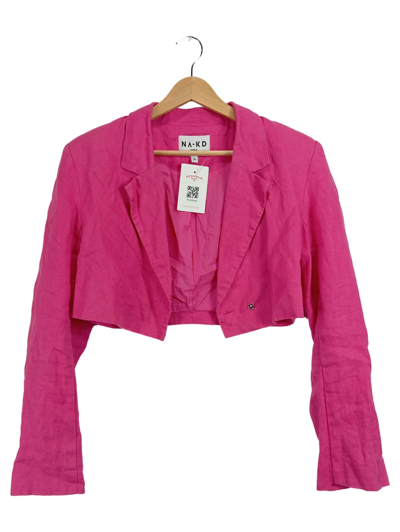 NA-KD Damen Blazer Leinen Cropped Pink Gr. 36 S Frühjahr Sommer