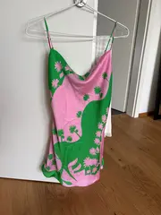 Vorschaubild 3 von Damen Kleid Sommerkleid Slip Dress Blumen Pink Grün Gr. 36/S Minikleid