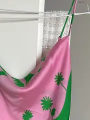 Vorschaubild 4 von Damen Kleid Sommerkleid Slip Dress Blumen Pink Grün Gr. 36/S Minikleid
