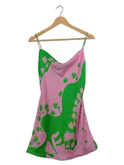 Vorschaubild 1 von Damen Kleid Sommerkleid Slip Dress Blumen Pink Grün Gr. 36/S Minikleid