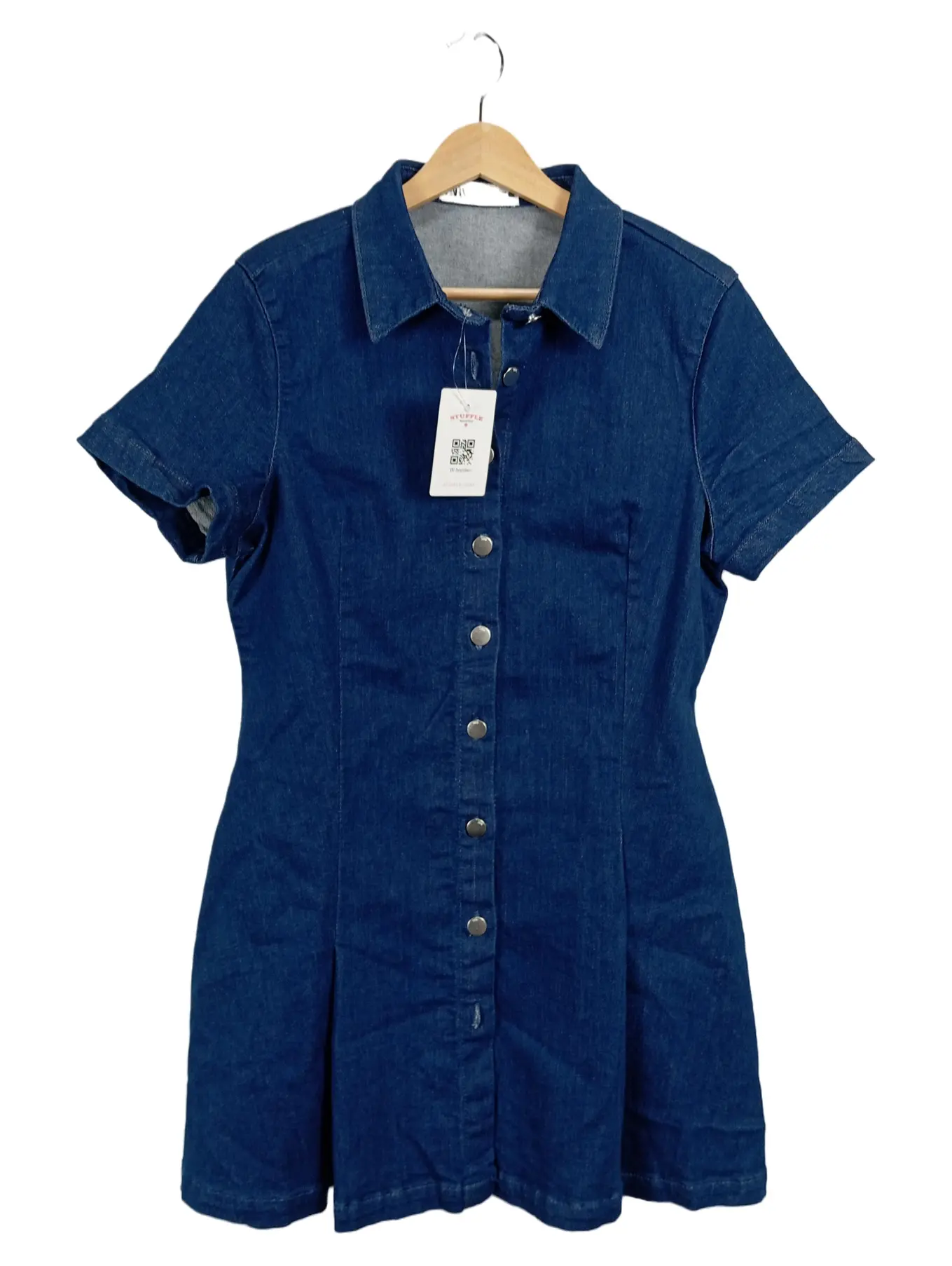 ZARA Jeanskleid Damen Hemdkleid Minikleid Blau Baumwolle Stretch Gr. 42 XL