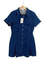Vorschaubild 1 von Jeanskleid Damen Gr. 42/XL Blau Hemdkleid Kurzarm Denim