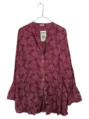 Vorschaubild 1 von TCM Damen Bluse Gr. 44-46 Rot Blumenmuster Baumwolle Langarm
