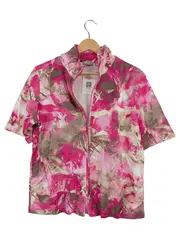 Vorschaubild 1 von Damen Trainingsjacke Gr. 44 Pink Blumenmuster Baumwolle Reißverschluss