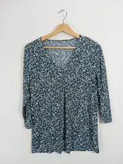 Vorschaubild 2 von Langarmshirt Damen Gr. 38 V-Ausschnitt Tierdruck Blau Raffung Casual