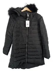 Vorschaubild 1 von Damen Winterjacke Steppmantel Kapuze Kunstfell Gr. XS Schwarz