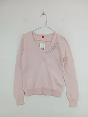 Vorschaubild 4 von Damen Pullover Gr. 36 S Rosa V-Ausschnitt Baumwolle Kaschmir Stickerei