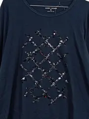 Vorschaubild 3 von Langarmshirt Damen Gr. 44 Blau Pailletten Geometrisch Casual Shirt