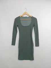 Vorschaubild 2 von Strickkleid Damen Gr. 36/S Grün Langarm Rippstrick Minikleid Casual