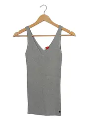 Vorschaubild 1 von Damen Stricktop Gr. L Grau Rippstrick V-Ausschnitt Ärmellos