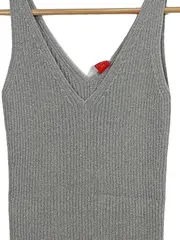 Vorschaubild 2 von Damen Stricktop Gr. L Grau Rippstrick V-Ausschnitt Ärmellos