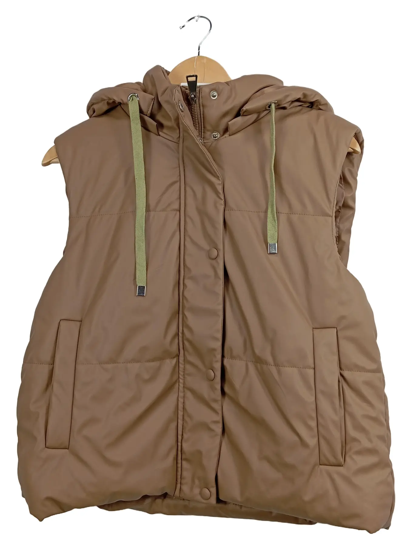 Damen Steppweste Kapuze Gr. 40/L Braun Outdoor Freizeit Polyurethan