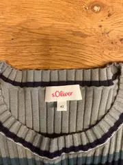 Vorschaubild 3 von Damen Strickshirt Gr. 42/XL Grün Gestreift Rippstrick Kurzarm