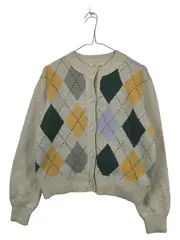 Vorschaubild 1 von Strickjacke Damen Cardigan Argyle Rauten Muster Beige Gr. 34/XS