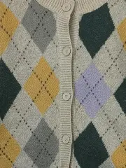 Vorschaubild 2 von Strickjacke Damen Cardigan Argyle Rauten Muster Beige Gr. 34/XS