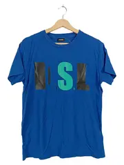 Vorschaubild 1 von Herren T-Shirt Blau Logo-Print Gr. M Kurzarm Casual