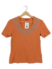 Vorschaubild 1 von TAIFUN Damen T-Shirt Gr. 38 Orange Perlenverzierung Stickerei Kurzarm