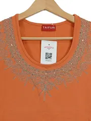Vorschaubild 3 von TAIFUN Damen T-Shirt Gr. 38 Orange Perlenverzierung Stickerei Kurzarm