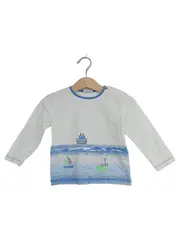 Vorschaubild 1 von Kinder Langarmshirt Gr. 80 Weiß Maritim mit Booten Baumwolle