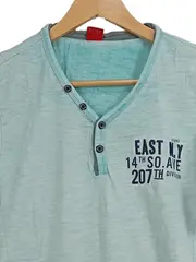 Vorschaubild 2 von Herren T-Shirt Gr. 38/M Türkis Henley Knopfleiste Casual