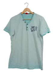 Vorschaubild 1 von Herren T-Shirt Gr. 38/M Türkis Henley Knopfleiste Casual