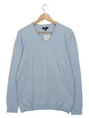 Vorschaubild 1 von Herren Pullover V-Ausschnitt Meliert Blau Gr. L Baumwolle