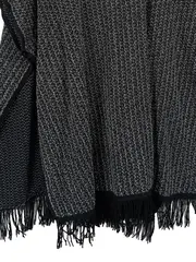 Vorschaubild 4 von Damen Poncho Rollkragen Fransen Grau Meliert Gr. 52 XL