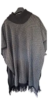 Vorschaubild 6 von Damen Poncho Rollkragen Fransen Grau Meliert Gr. 52 XL