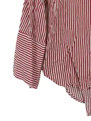 Vorschaubild 3 von Basic Damen Bluse Gr. 40/L Rot Weiß Gestreift Rüschen Langarm