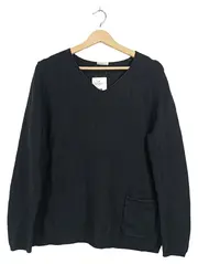 Vorschaubild 1 von Pullover Damen V-Ausschnitt Strick Schwarz Gr. 40 L Tasche Basic