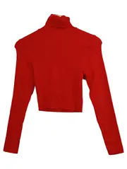 Vorschaubild 1 von Damen Rollkragenpullover Cropped Rot Gr. M Rippstrick Langarm