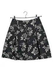 Vorschaubild 1 von A-Linienrock Blumenmuster Midirock Damen Grau Gr. 36