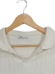 Vorschaubild 2 von Herren Poloshirt Gr. 50/L Beige Baumwolle Struktur Strick Casual Shirt