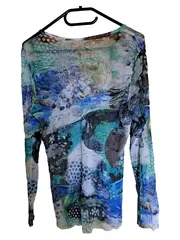 Vorschaubild 3 von Damen Twin Set Gr. 38 Cardigan Top Meeresprint Blau Grün Abstrakt