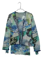 Vorschaubild 1 von Damen Twin Set Gr. 38 Cardigan Top Meeresprint Blau Grün Abstrakt